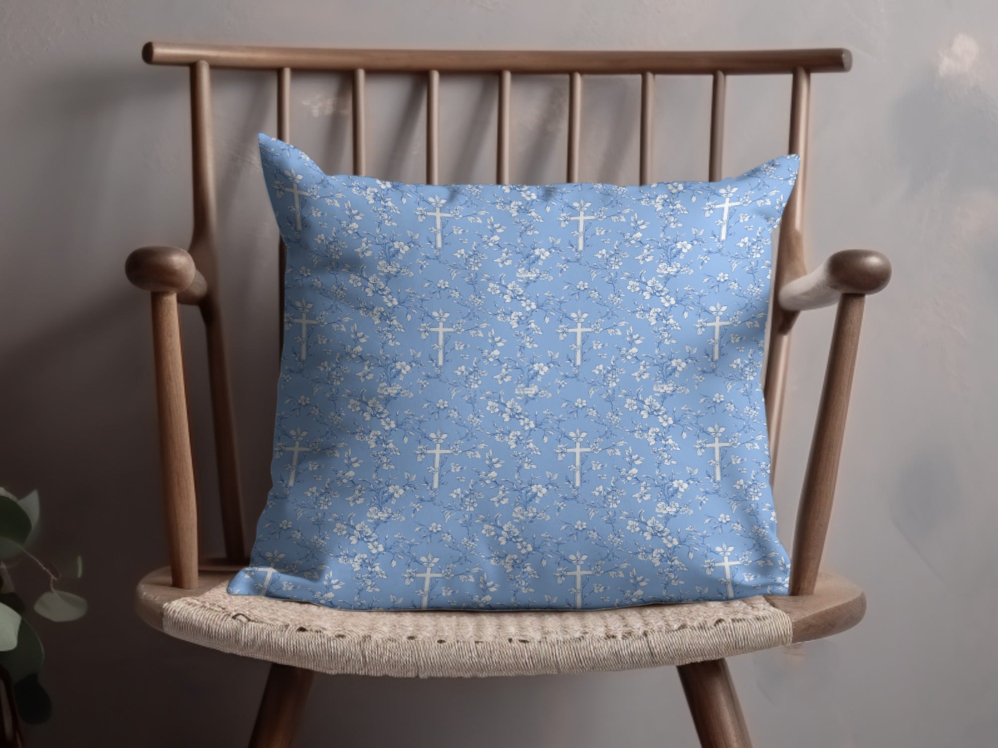 Blue Floral Cross Pattern, Seamless Design, Digital Download, Repeating Pattern, Religious Print, Flower Pattern, Christian Graphic - Moore and Mountain