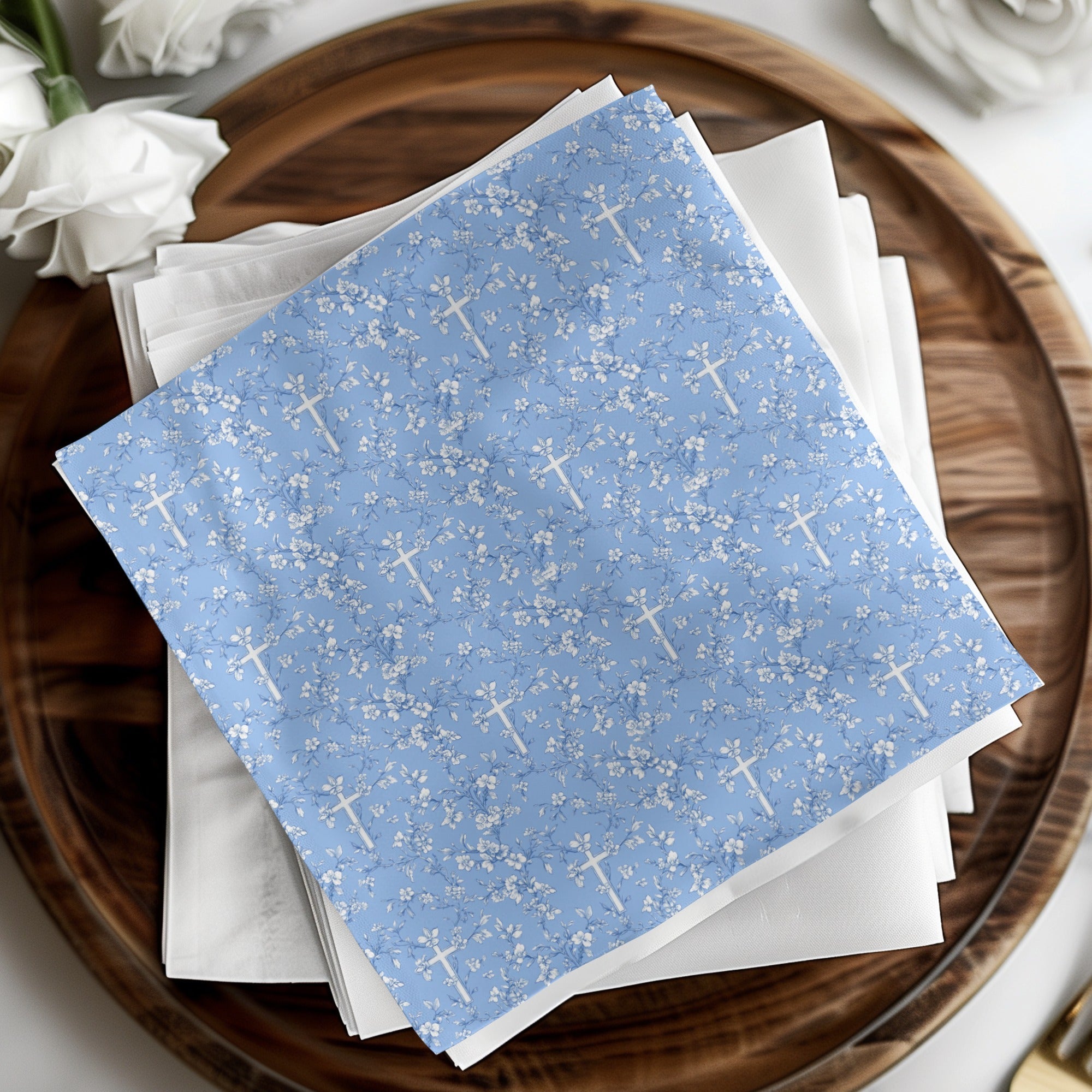 Blue Floral Cross Pattern, Seamless Design, Digital Download, Repeating Pattern, Religious Print, Flower Pattern, Christian Graphic - Moore and Mountain
