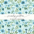 Blue Floral Cross Seamless Pattern, Digital Paper Pack, Watercolor Flower Design, Religious Fabric Print, Commercial Use, 12x12 JPEG - Moore and Mountain