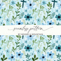 Blue Floral Cross Seamless Pattern Digital Paper, Watercolor Flowers Digital Download, Religious Fabric Print, Floral Print Design - Moore and Mountain