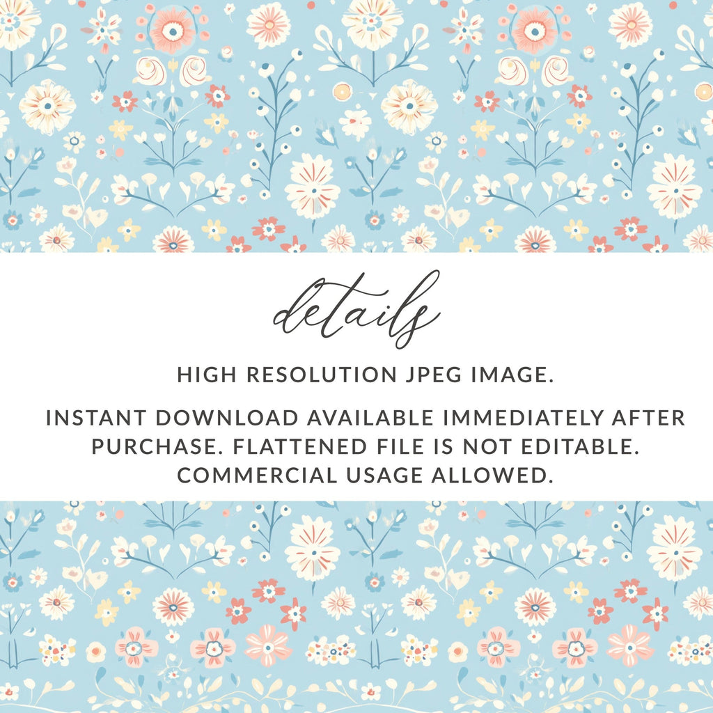 Blue Floral Digital Paper, Pastel Flower Pattern, Seamless Design, Spring Botanical Print, Cute Girly Background, Scrapbook Paper, Fabric - Moore and Mountain