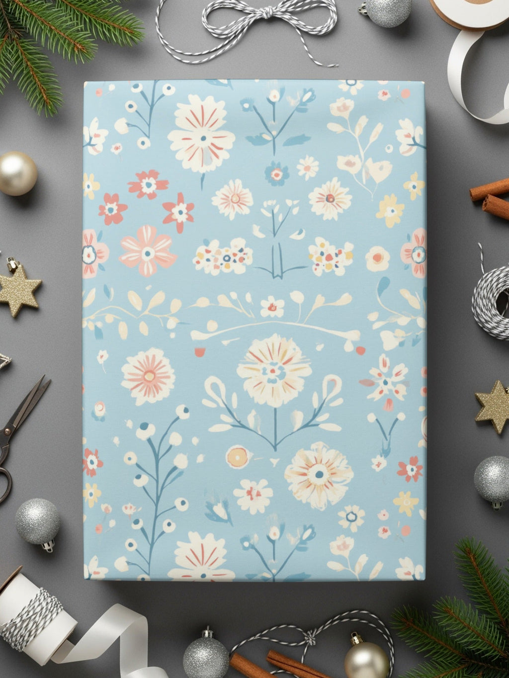 Blue Floral Digital Paper, Pastel Flower Pattern, Seamless Design, Spring Botanical Print, Cute Girly Background, Scrapbook Paper, Fabric - Moore and Mountain