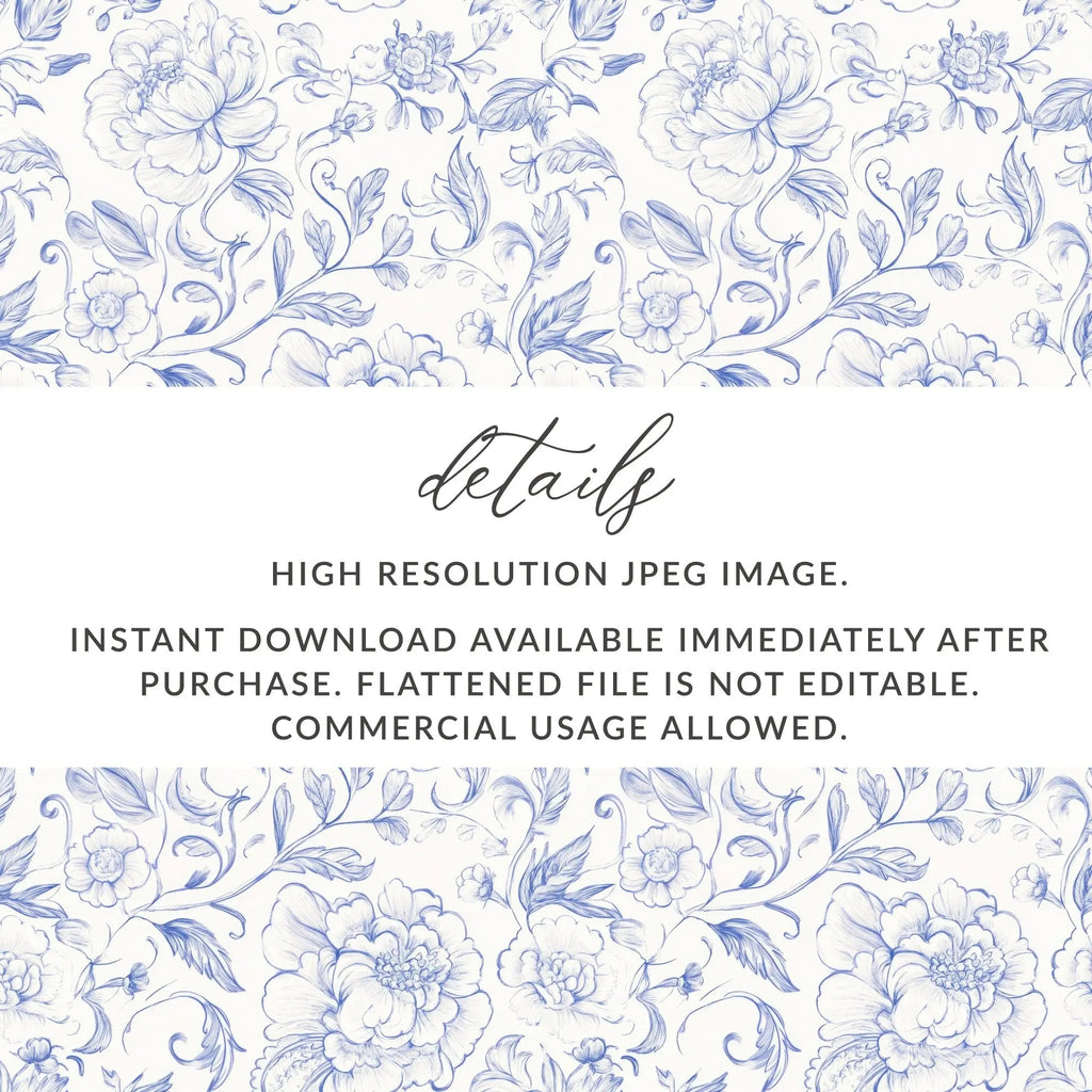 Blue Floral Digital Paper, Peony Flower Seamless Pattern, Repeating Background for Fabric, Digital Scrapbooking, Printable Design - Moore and Mountain