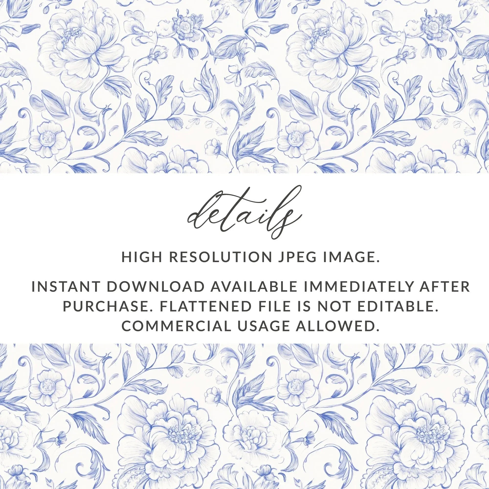 Blue Floral Digital Paper, Peony Flower Seamless Pattern, Repeating Background for Fabric, Digital Scrapbooking, Printable Design - Moore and Mountain
