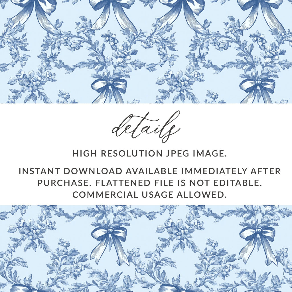 Blue Floral Digital Paper, Seamless Bow Pattern, Vintage Style Scrapbook Paper, Light Blue Fabric Print, Invitation Background - Moore and Mountain