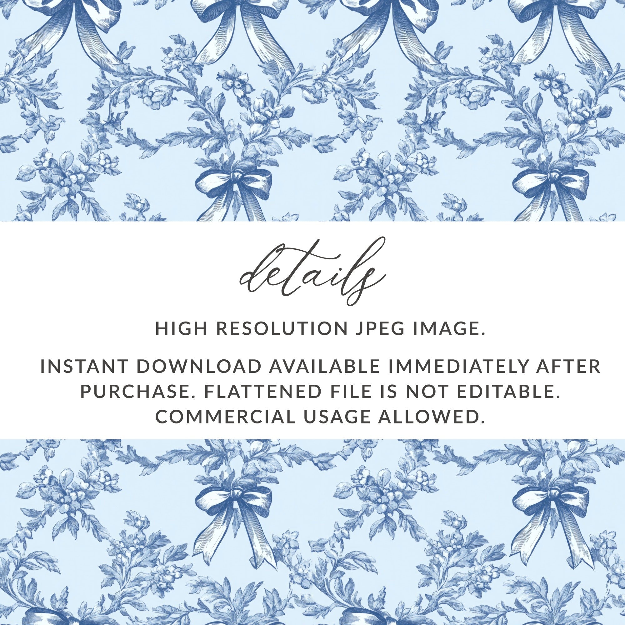 Blue Floral Digital Paper, Seamless Bow Pattern, Vintage Style Scrapbook Paper, Light Blue Fabric Print, Invitation Background - Moore and Mountain