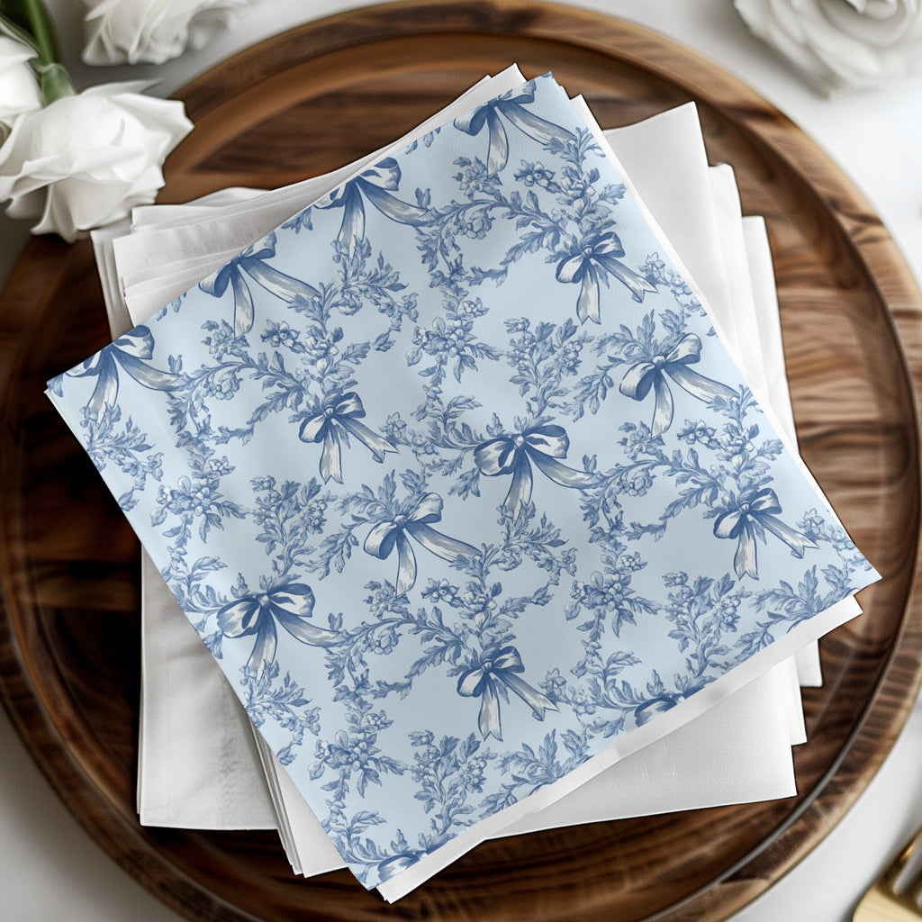 Blue Floral Digital Paper, Seamless Bow Pattern, Vintage Style Scrapbook Paper, Light Blue Fabric Print, Invitation Background - Moore and Mountain