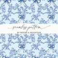 Blue Floral Digital Paper, Seamless Bow Pattern, Vintage Style Scrapbook Paper, Light Blue Fabric Print, Invitation Background - Moore and Mountain
