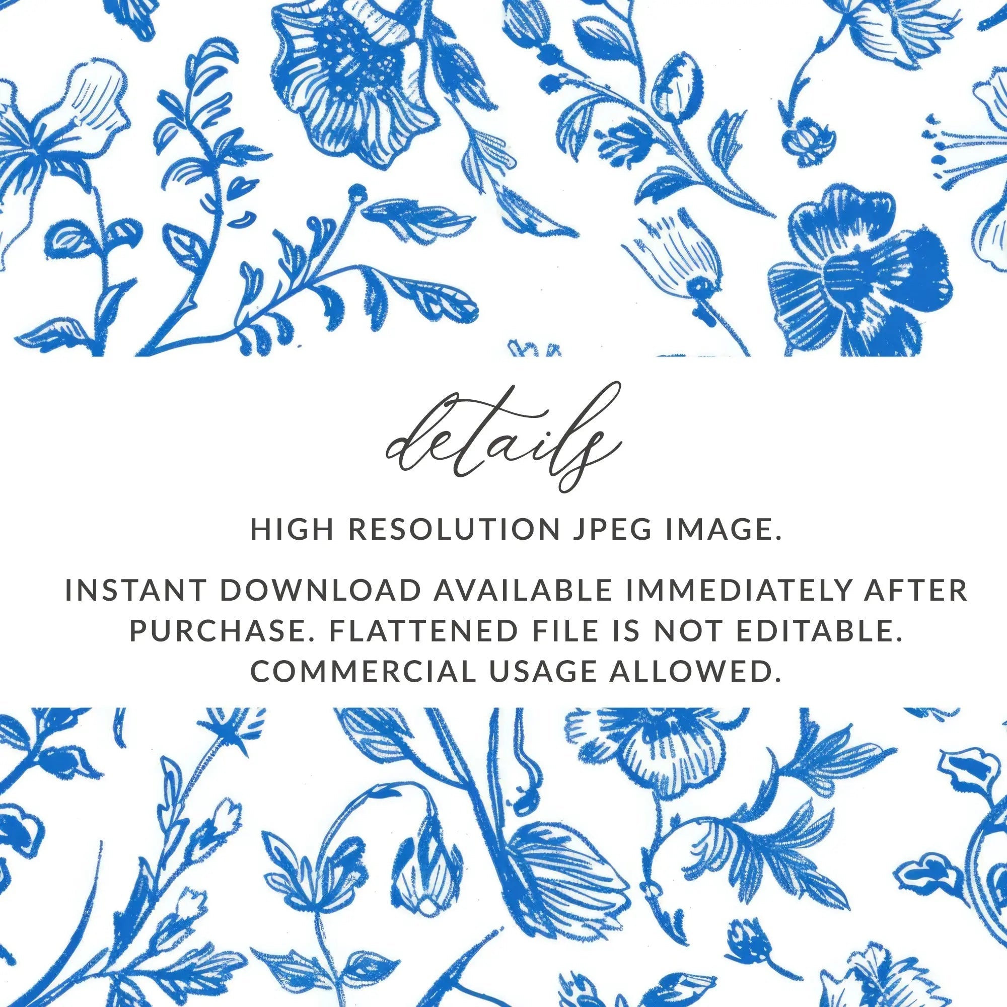 Blue Floral Digital Paper, Seamless Flower Pattern, Chintz Style Fabric Design, Printable Background for Crafts, Scrapbooking Digital - Moore and Mountain