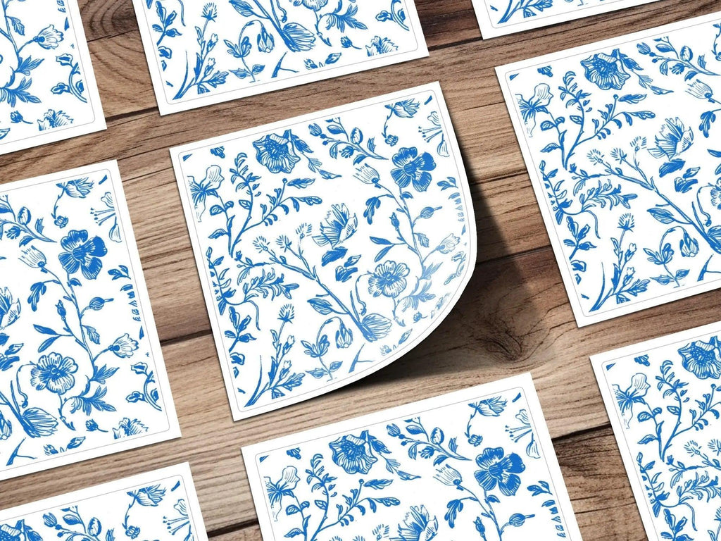 Blue Floral Digital Paper, Seamless Flower Pattern, Chintz Style Fabric Design, Printable Background for Crafts, Scrapbooking Digital - Moore and Mountain