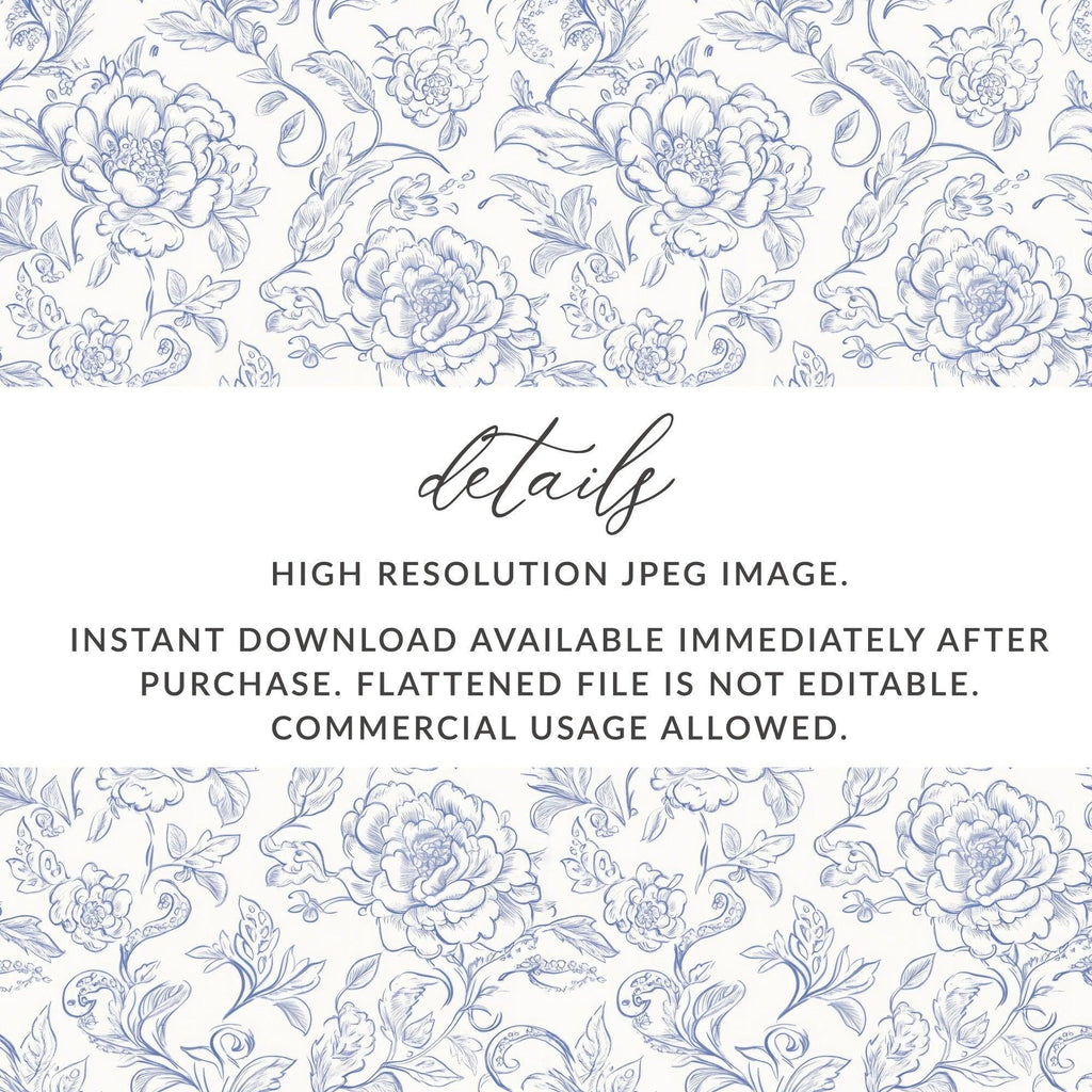 Blue Floral Digital Paper, Seamless Flower Pattern, Elegant Botanical Design, Scrapbook Paper, Printable Fabric Design, Repeat Pattern - Moore and Mountain