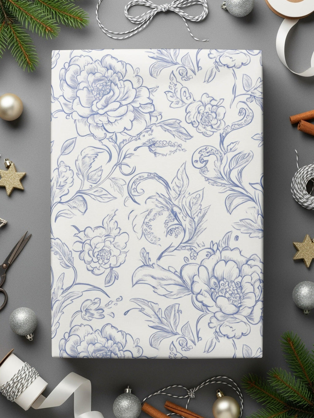 Blue Floral Digital Paper, Seamless Flower Pattern, Elegant Botanical Design, Scrapbook Paper, Printable Fabric Design, Repeat Pattern - Moore and Mountain
