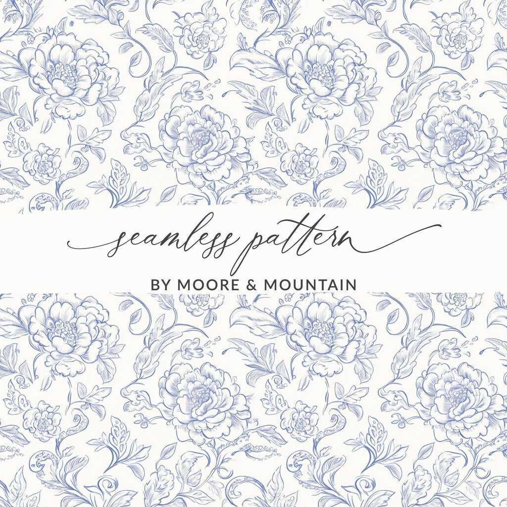 Blue Floral Digital Paper, Seamless Flower Pattern, Elegant Botanical Design, Scrapbook Paper, Printable Fabric Design, Repeat Pattern - Moore and Mountain