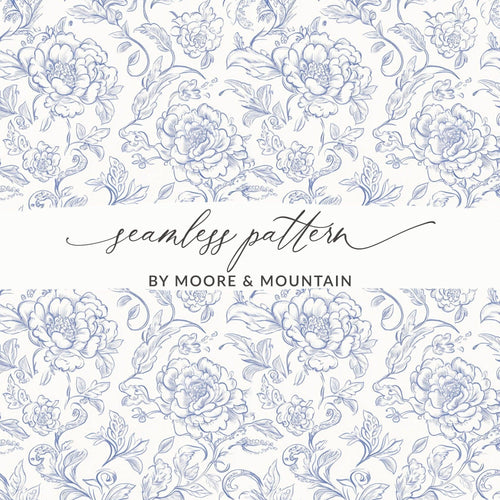 Blue Floral Digital Paper, Seamless Flower Pattern, Elegant Botanical Design, Scrapbook Paper, Printable Fabric Design, Repeat Pattern - Moore and Mountain