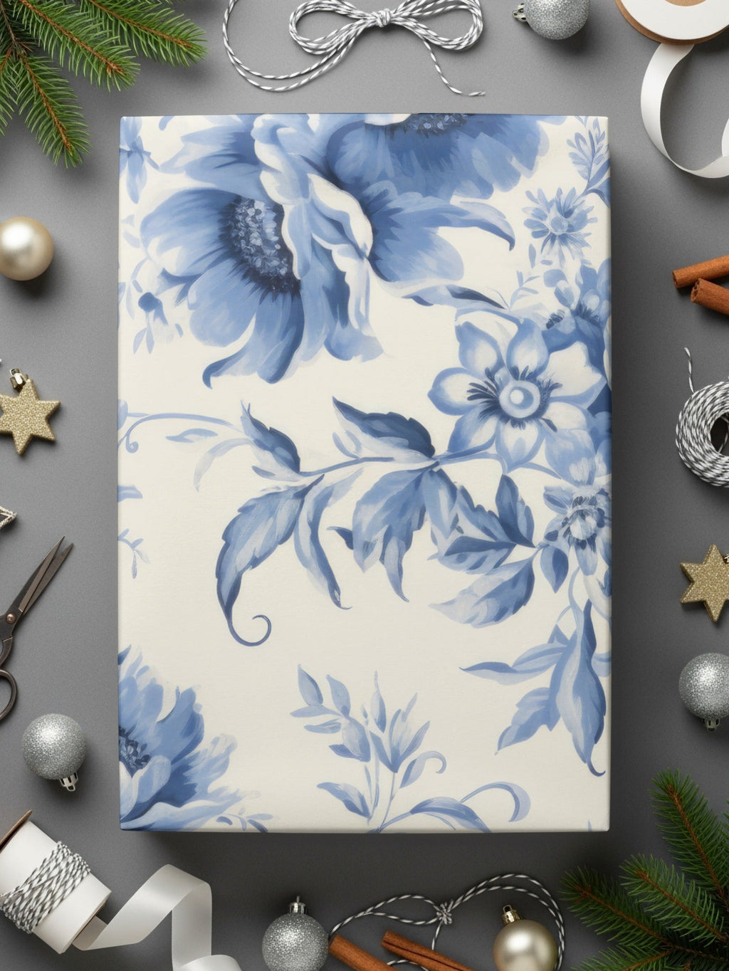 Blue Floral Digital Paper, Seamless Flower Pattern, Elegant Floral Design, Printable Fabric Pattern, Scrapbook Paper, 12x12 JPEG Digital - Moore and Mountain