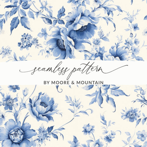 Blue Floral Digital Paper, Seamless Flower Pattern, Elegant Floral Design, Printable Fabric Pattern, Scrapbook Paper, 12x12 JPEG Digital - Moore and Mountain