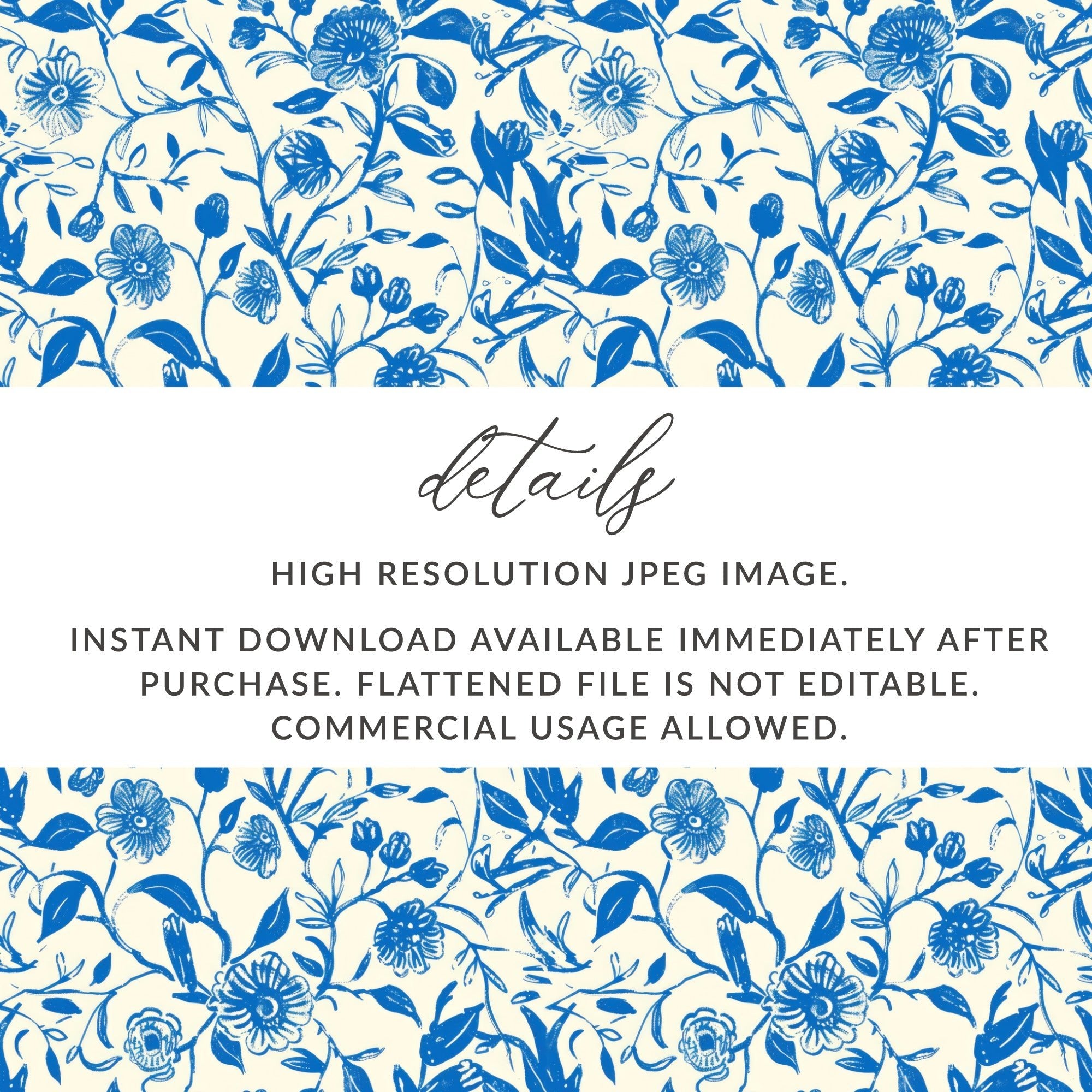 Blue Floral Digital Paper, Seamless Flower Pattern, Printable Fabric Design, Botanical Scrapbook Paper, Repeat Pattern Download - Moore and Mountain
