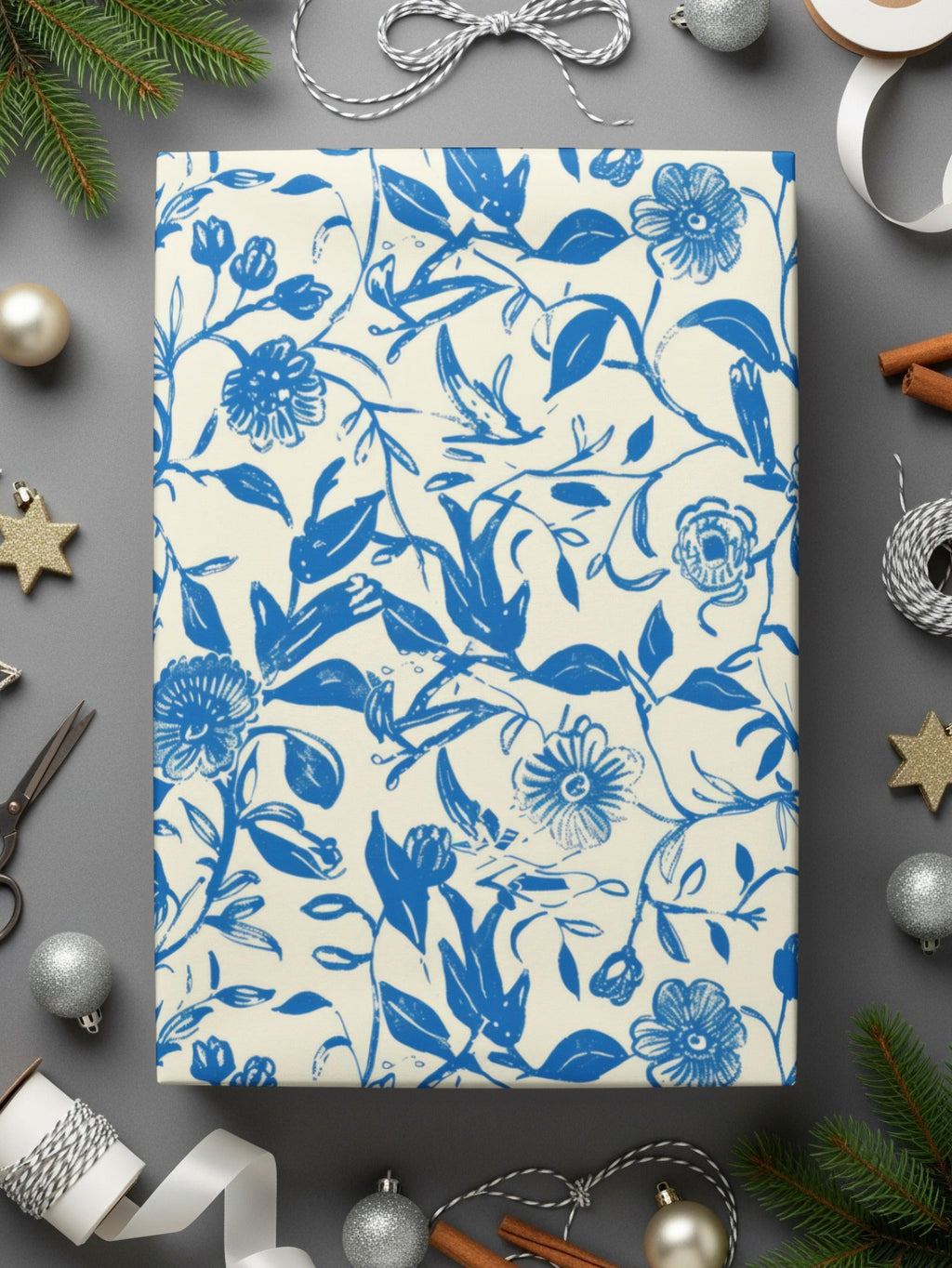 Blue Floral Digital Paper, Seamless Flower Pattern, Printable Fabric Design, Botanical Scrapbook Paper, Repeat Pattern Download - Moore and Mountain