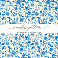 Blue Floral Digital Paper, Seamless Flower Pattern, Printable Fabric Design, Botanical Scrapbook Paper, Repeat Pattern Download - Moore and Mountain