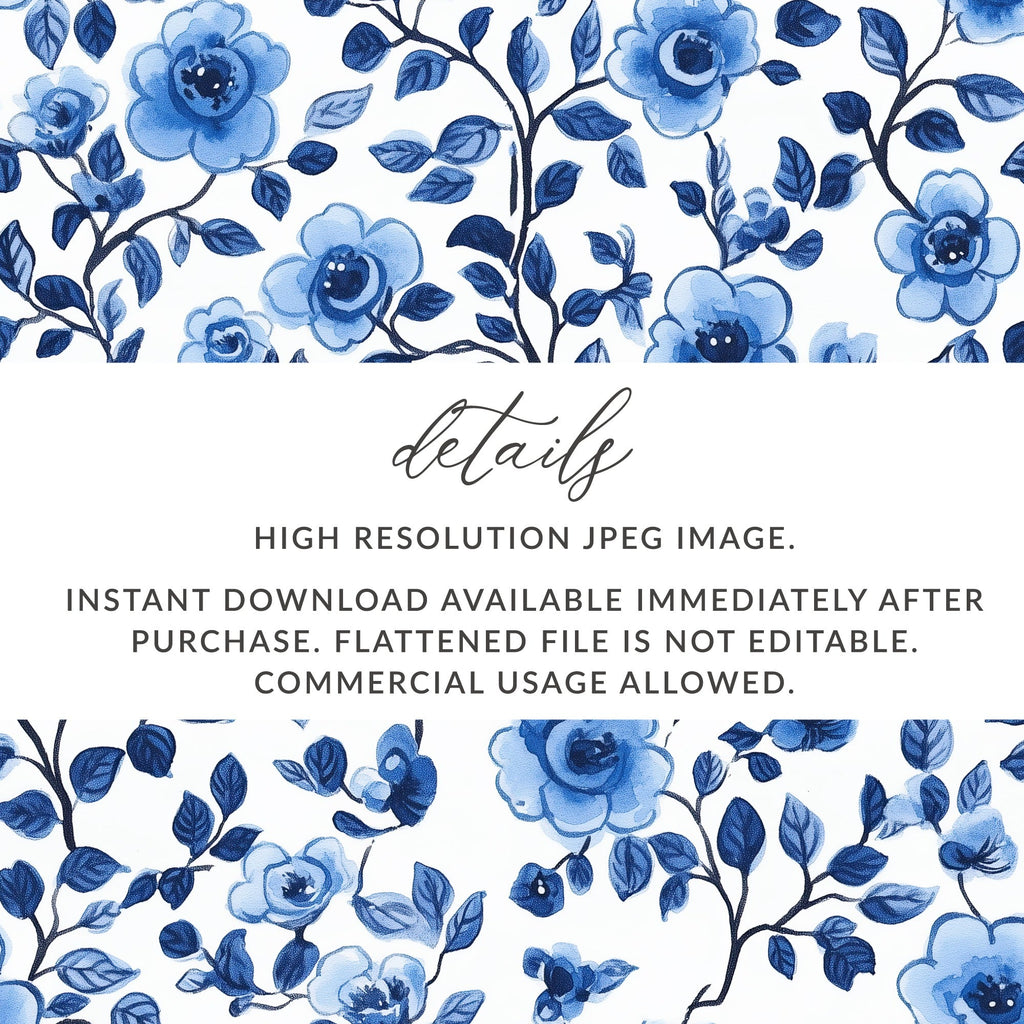 Blue Floral Digital Paper, Seamless Flower Pattern, Watercolor Texture, Fabric Design, Printable Paper, Scrapbook Paper, Digital Download - Moore and Mountain