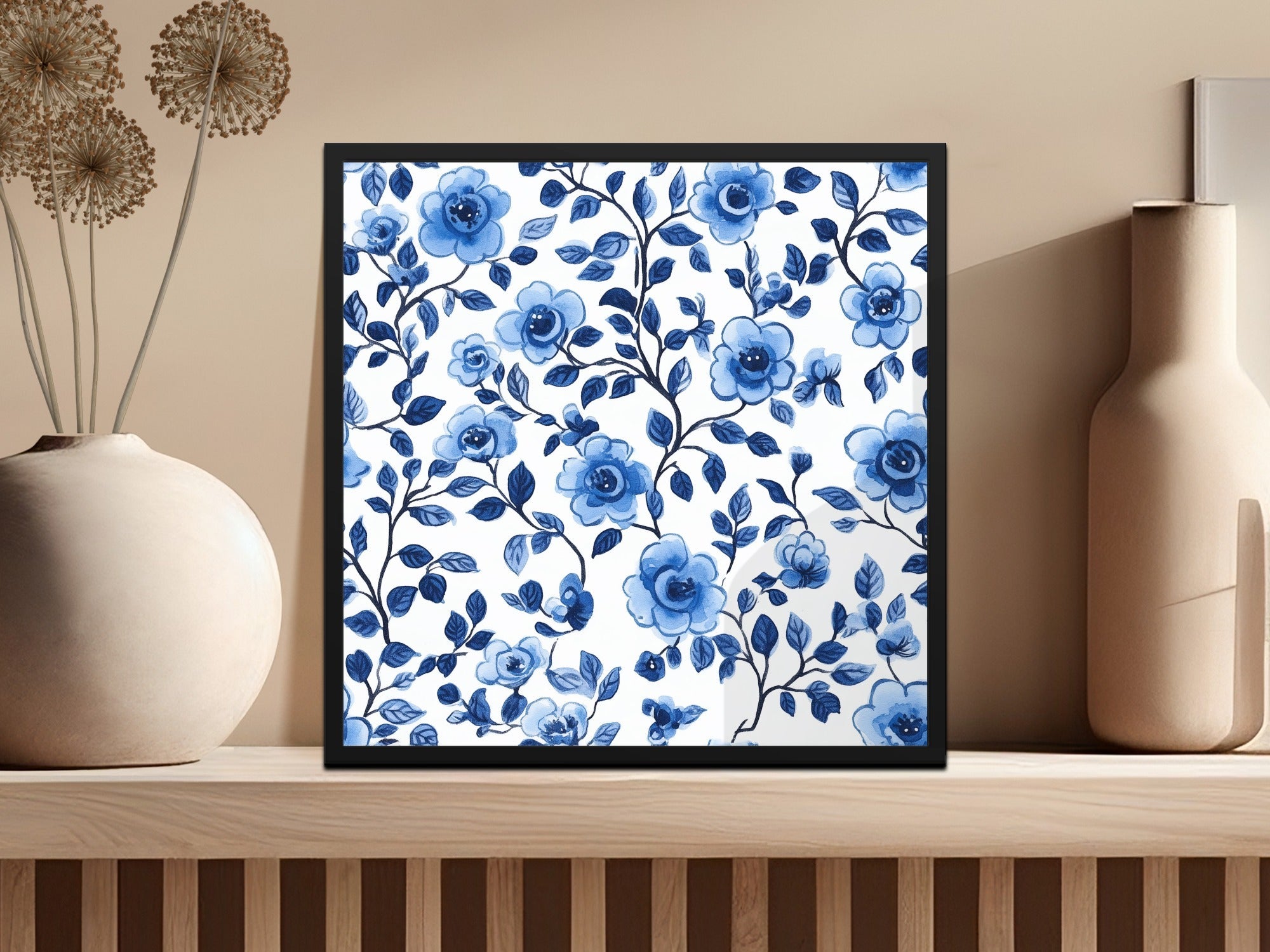 Blue Floral Digital Paper, Seamless Flower Pattern, Watercolor Texture, Fabric Design, Printable Paper, Scrapbook Paper, Digital Download - Moore and Mountain