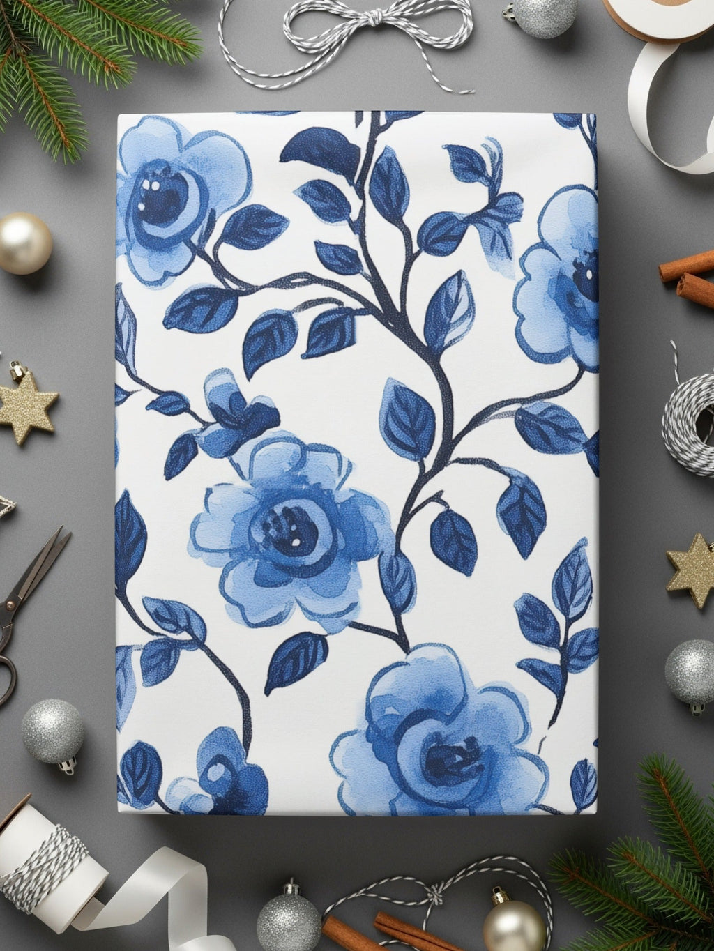 Blue Floral Digital Paper, Seamless Flower Pattern, Watercolor Texture, Fabric Design, Printable Paper, Scrapbook Paper, Digital Download - Moore and Mountain