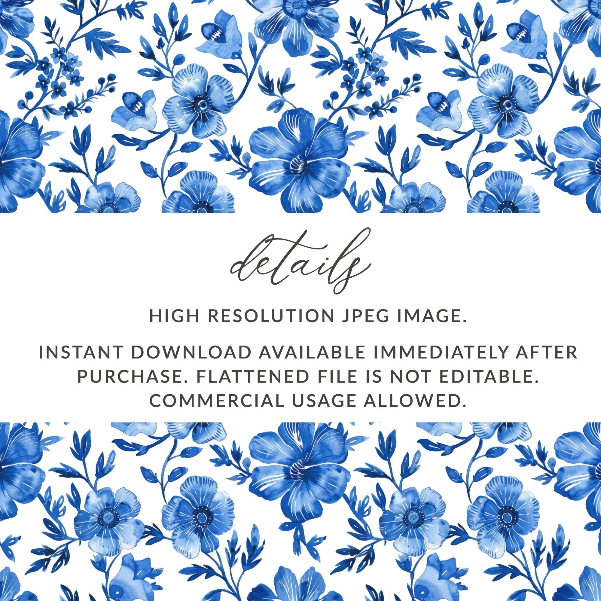 Blue Floral Digital Paper, Seamless Pattern, Flower Digital Background, Printable Fabric Pattern, Scrapbook Paper, Digital Download - Moore and Mountain
