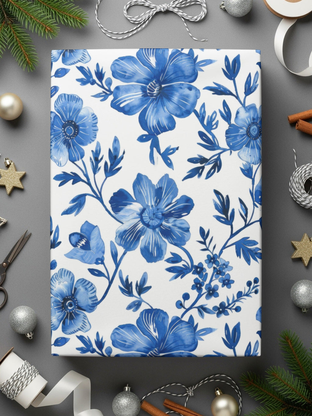 Blue Floral Digital Paper, Seamless Pattern, Flower Digital Background, Printable Fabric Pattern, Scrapbook Paper, Digital Download - Moore and Mountain