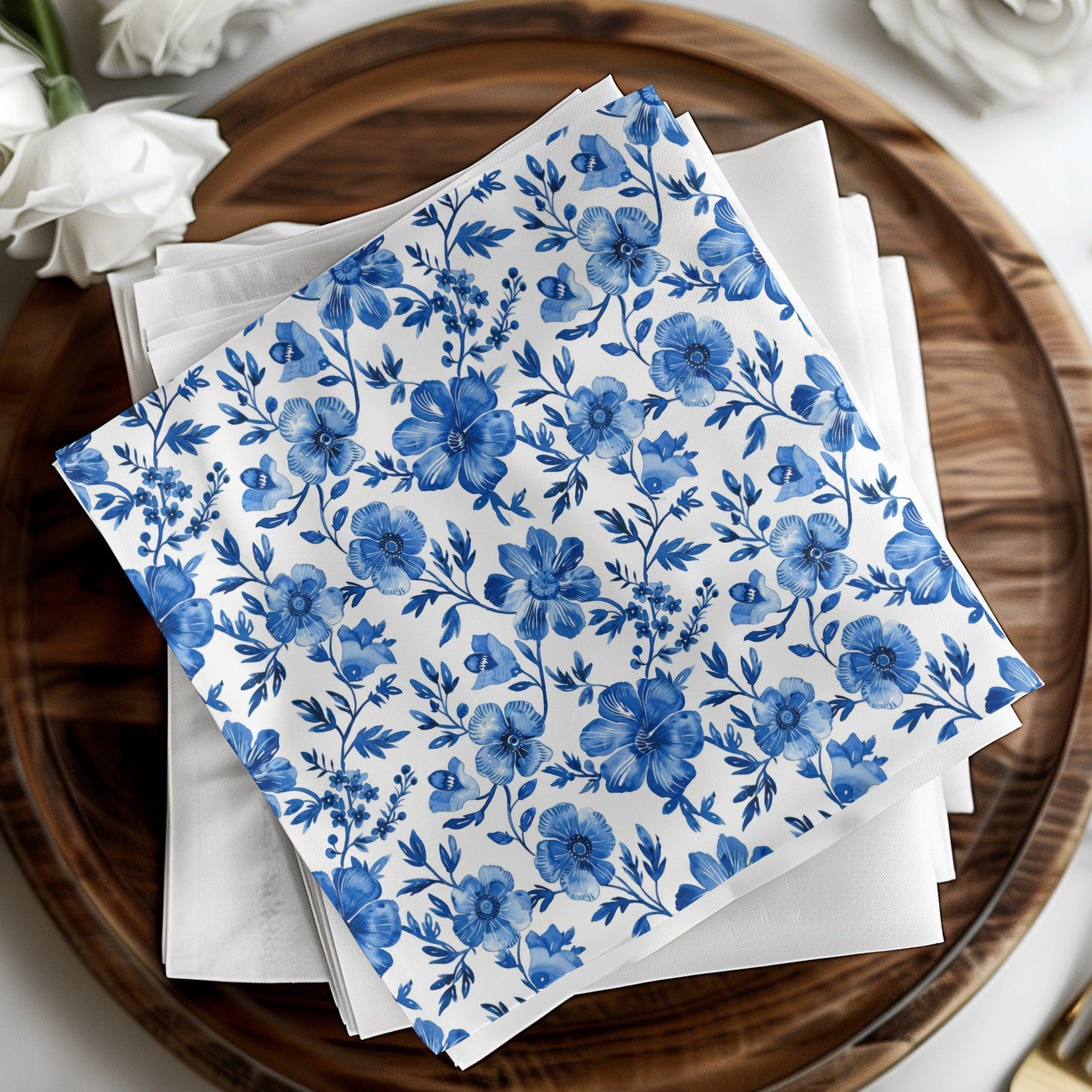 Blue Floral Digital Paper, Seamless Pattern, Flower Digital Background, Printable Fabric Pattern, Scrapbook Paper, Digital Download - Moore and Mountain