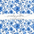 Blue Floral Digital Paper, Seamless Pattern, Flower Digital Background, Printable Fabric Pattern, Scrapbook Paper, Digital Download - Moore and Mountain