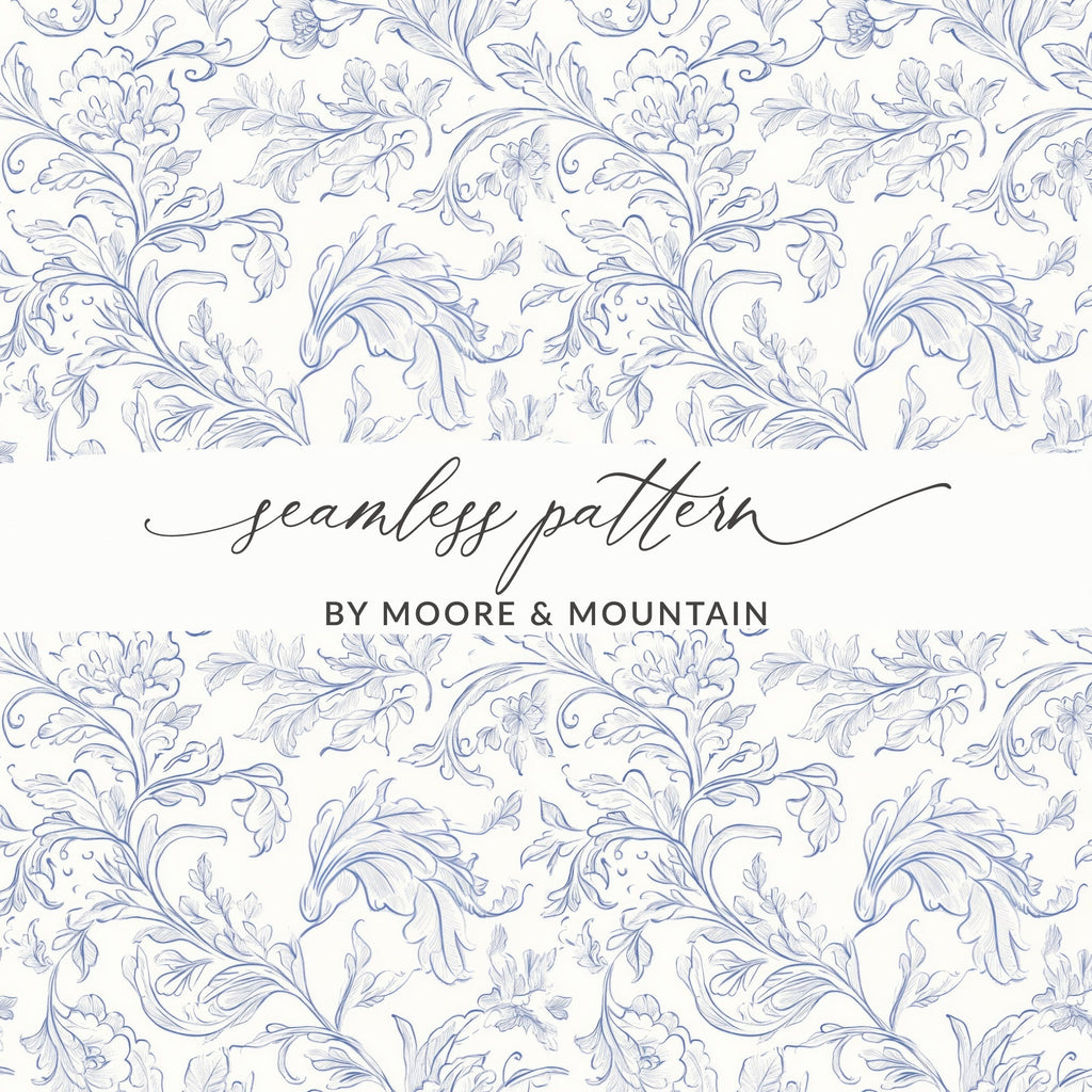 Blue Floral Digital Paper, Seamless Pattern, Printable Paper, Elegant Design, Scrapbooking Paper, Fabric Design, Digital Download - Moore and Mountain