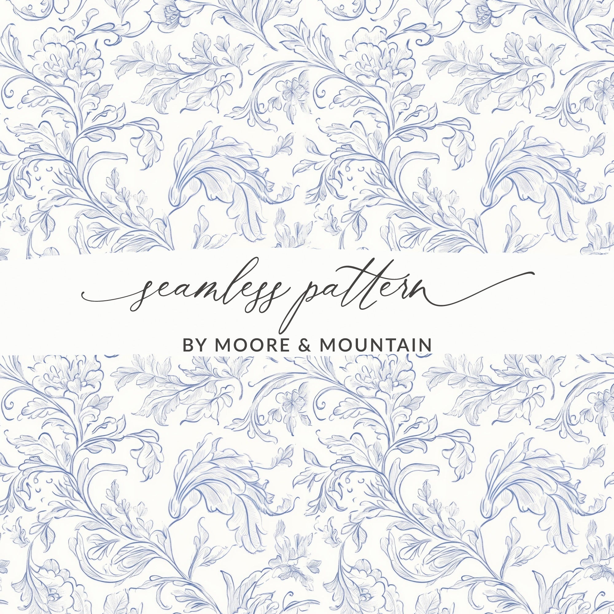 Blue Floral Digital Paper, Seamless Pattern, Printable Paper, Elegant Design, Scrapbooking Paper, Fabric Design, Digital Download - Moore and Mountain