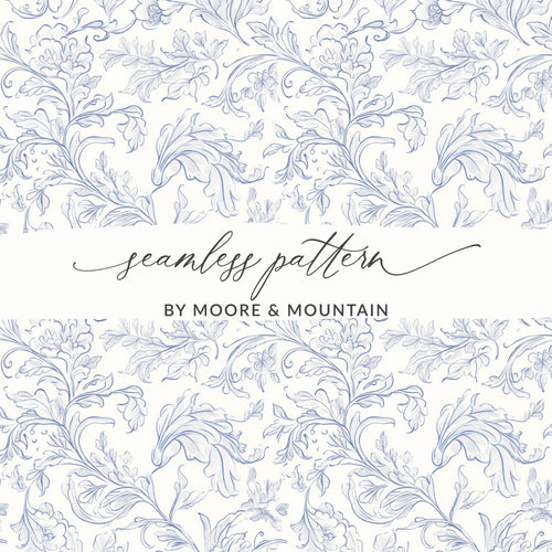 Blue Floral Digital Paper, Seamless Pattern, Printable Paper, Elegant Design, Scrapbooking Paper, Fabric Design, Digital Download - Moore and Mountain