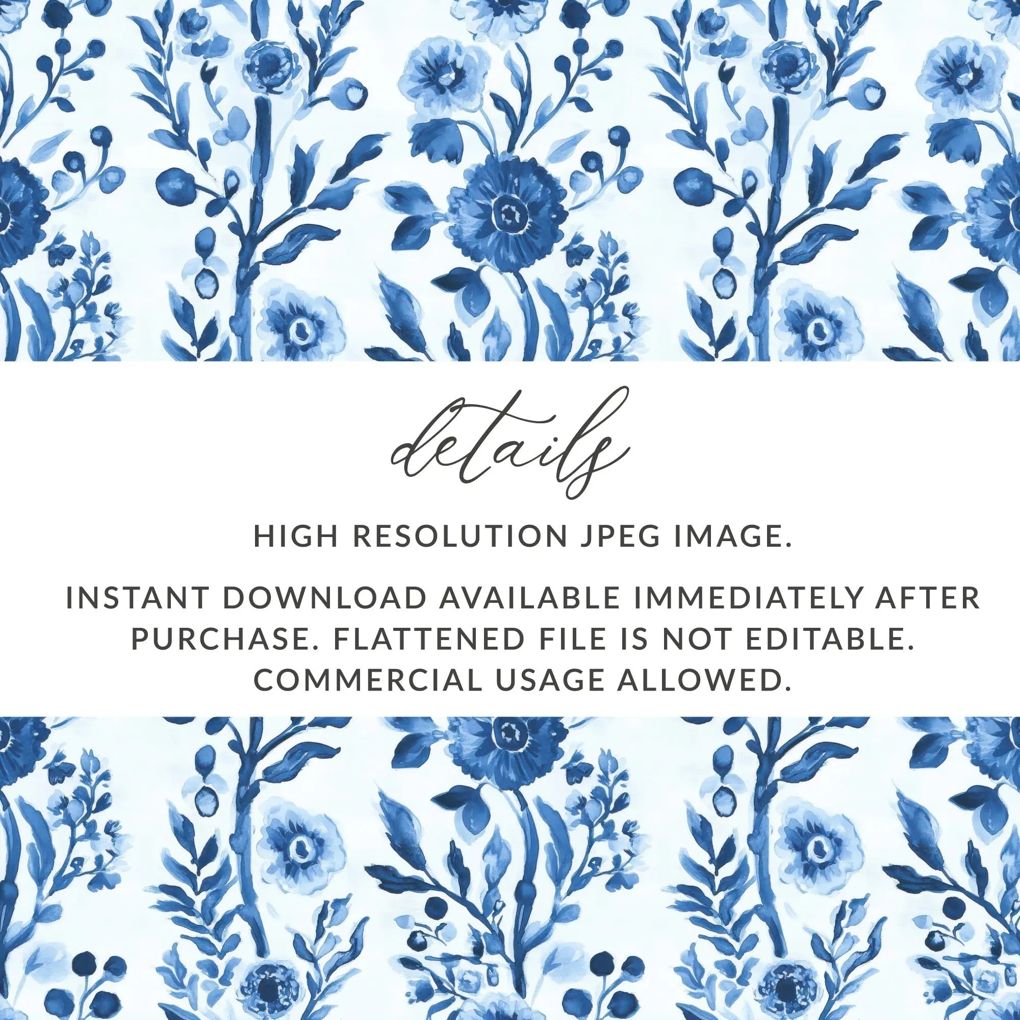 Blue Floral Digital Paper, Seamless Pattern, Watercolor Flowers, Scrapbook Paper, Fabric Design, Background, Printable Art, Digital Download - Moore and Mountain