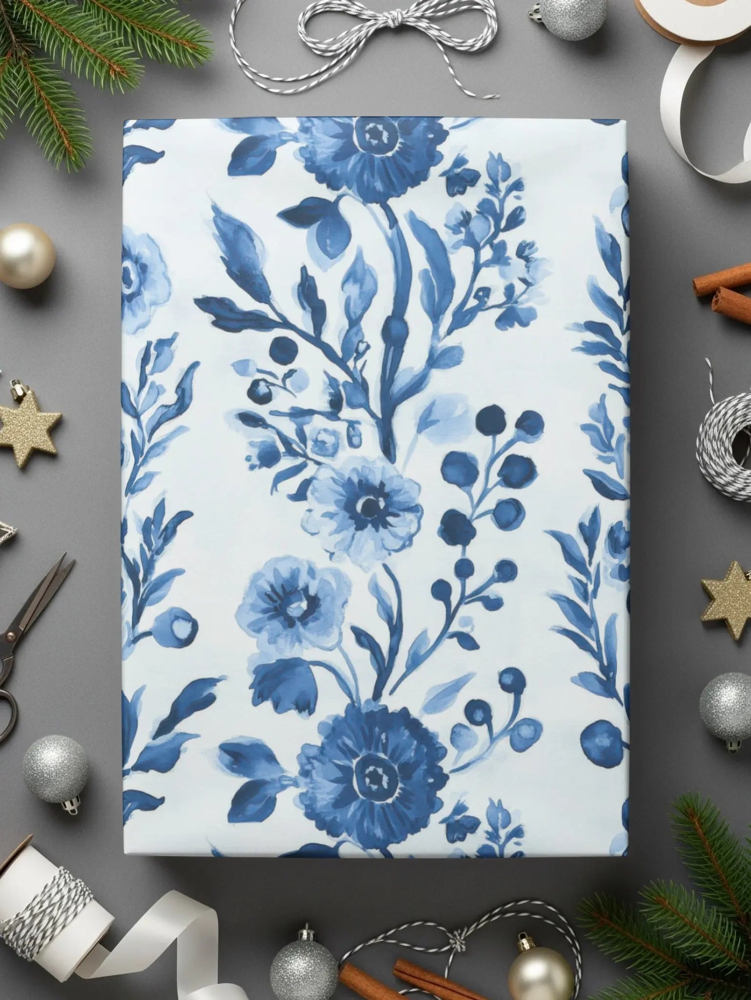 Blue Floral Digital Paper, Seamless Pattern, Watercolor Flowers, Scrapbook Paper, Fabric Design, Background, Printable Art, Digital Download - Moore and Mountain