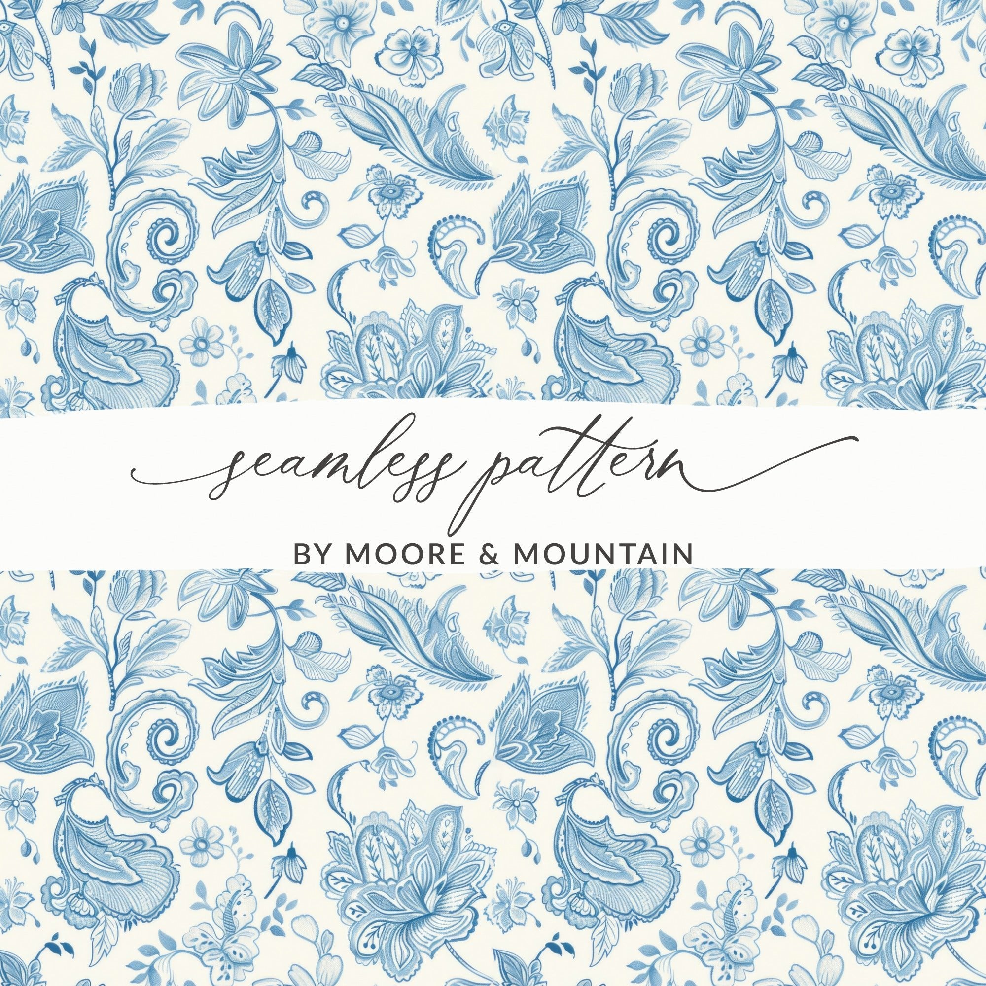 Blue Floral Digital Paper, Watercolor Floral Pattern, Seamless Floral Design, Floral Background, Scrapbooking Paper, Digital Download - Moore and Mountain