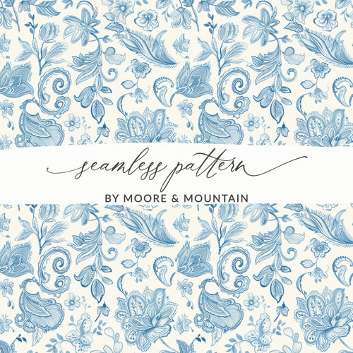 Blue Floral Digital Paper, Watercolor Floral Pattern, Seamless Floral Design, Floral Background, Scrapbooking Paper, Digital Download - Moore and Mountain