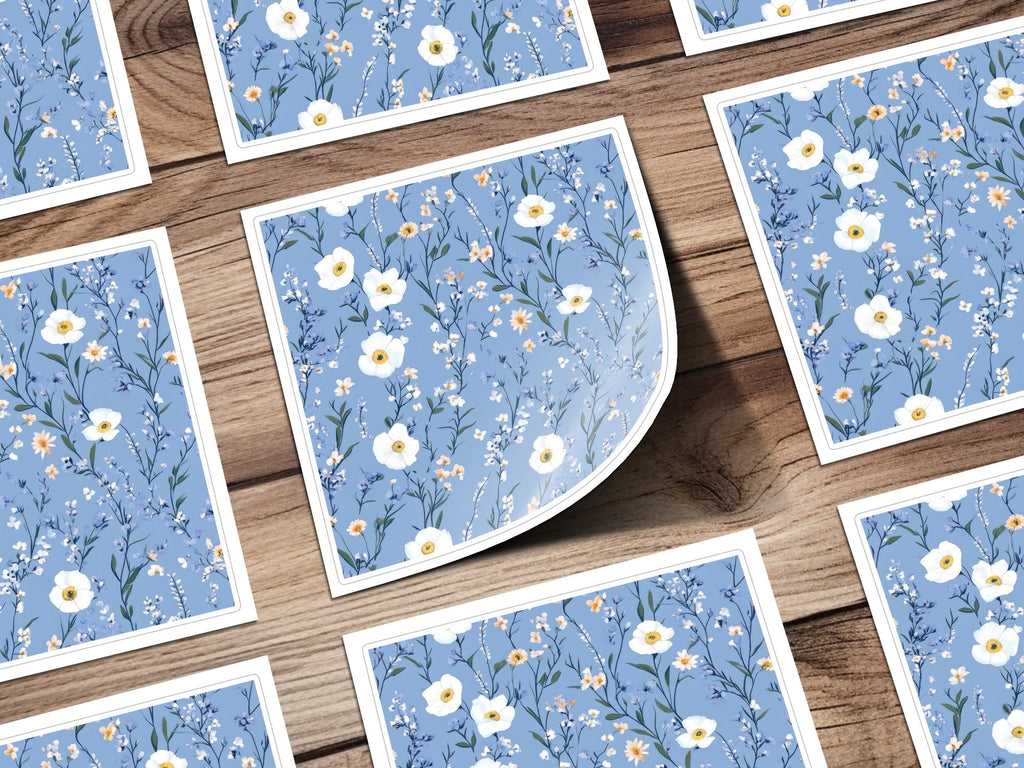 Blue Floral Digital Paper, Watercolor Floral Pattern, White Flower Seamless Pattern, Spring Flower Design, Light Blue Floral Design, Digital - Moore and Mountain
