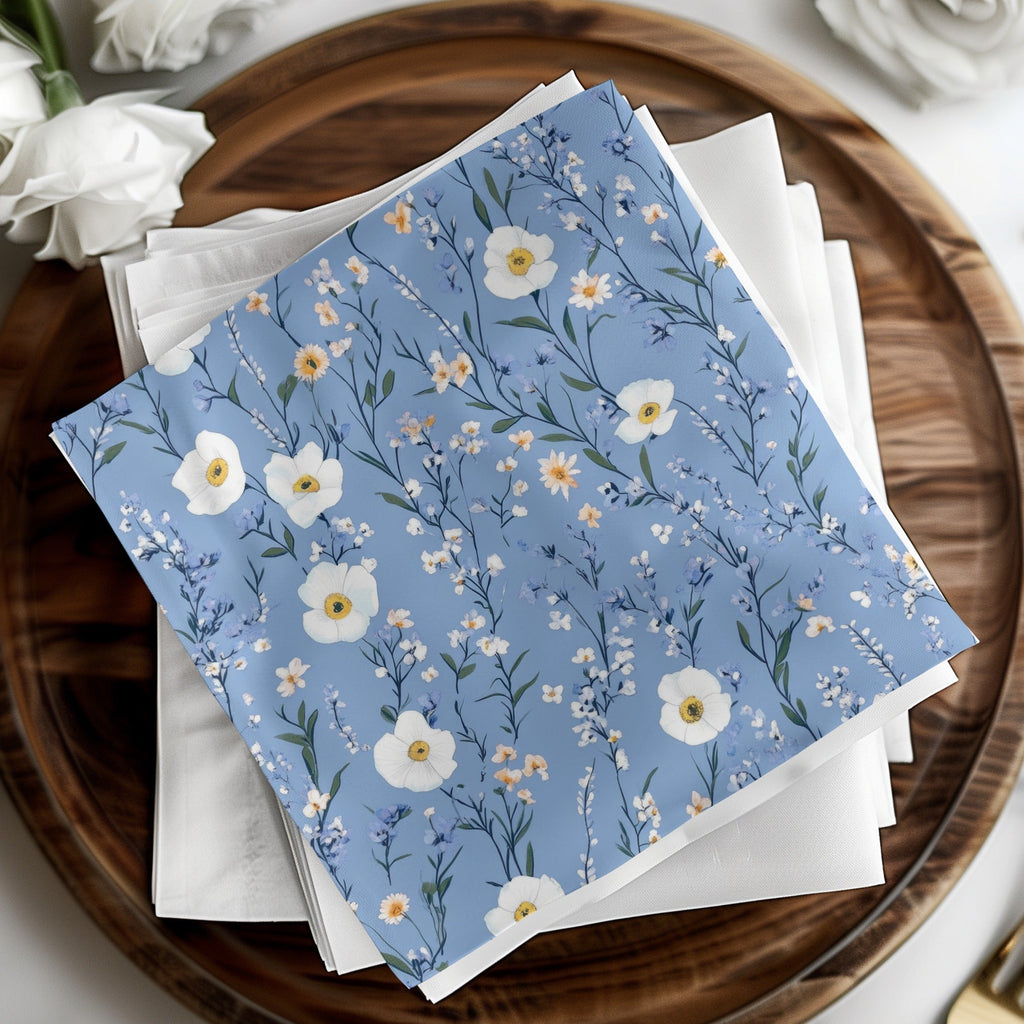 Blue Floral Digital Paper, Watercolor Floral Pattern, White Flower Seamless Pattern, Spring Flower Design, Light Blue Floral Design, Digital - Moore and Mountain