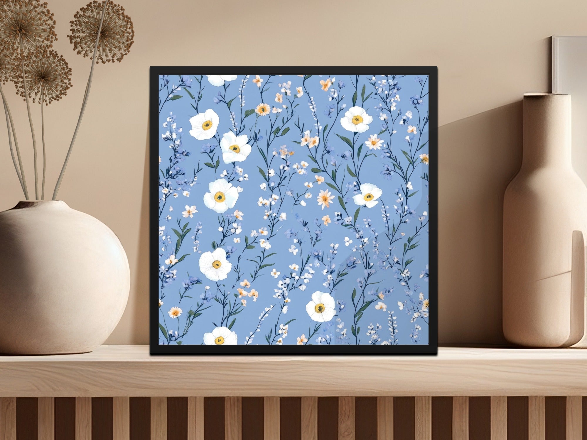 Blue Floral Digital Paper, Watercolor Floral Pattern, White Flower Seamless Pattern, Spring Flower Design, Light Blue Floral Design, Digital - Moore and Mountain