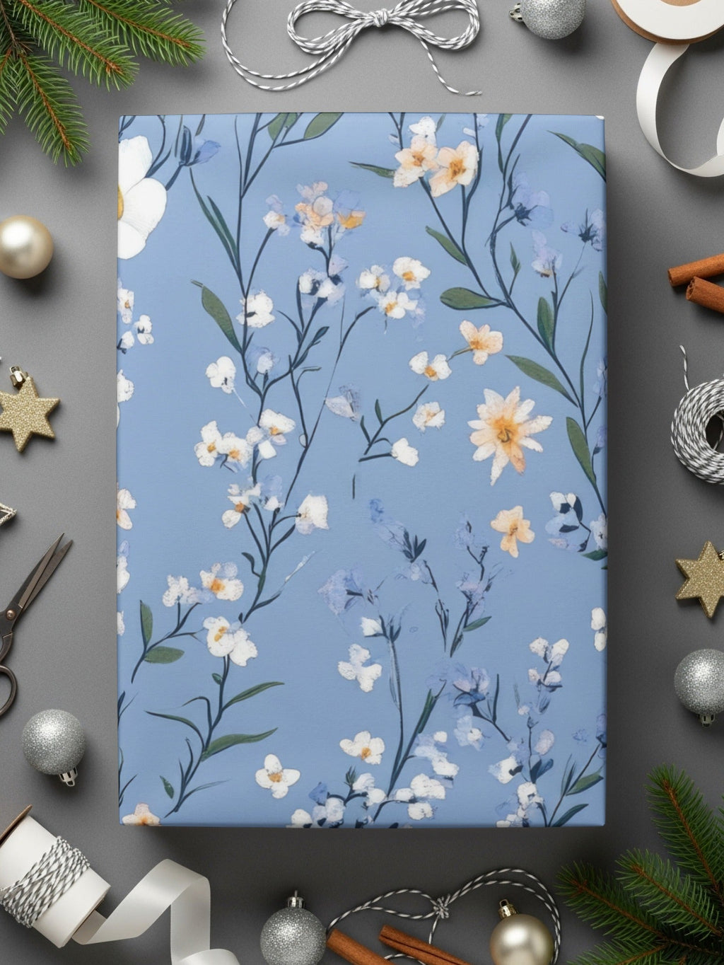 Blue Floral Digital Paper, Watercolor Floral Pattern, White Flower Seamless Pattern, Spring Flower Design, Light Blue Floral Design, Digital - Moore and Mountain