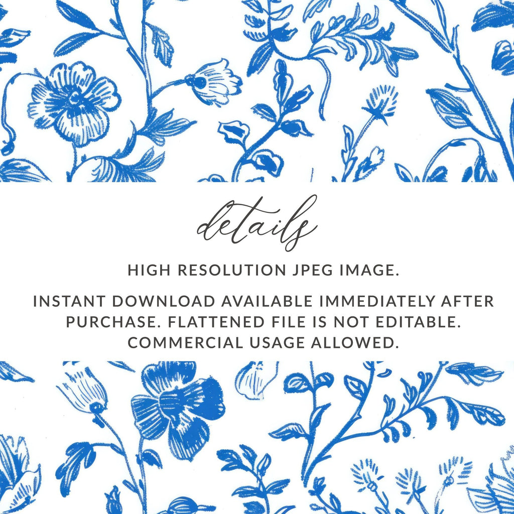 Blue Floral Seamless Digital Paper, Chinoiserie, Floral Digital Background, Tileable Flower Pattern, Cottagecore Digital Art, Floral Print - Moore and Mountain