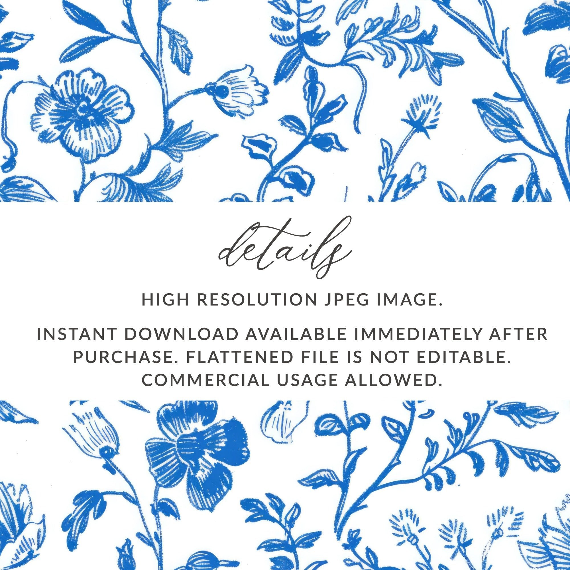 Blue Floral Seamless Digital Paper, Chinoiserie, Floral Digital Background, Tileable Flower Pattern, Cottagecore Digital Art, Floral Print - Moore and Mountain