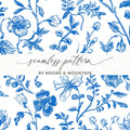 Blue Floral Seamless Digital Paper, Chinoiserie, Floral Digital Background, Tileable Flower Pattern, Cottagecore Digital Art, Floral Print - Moore and Mountain