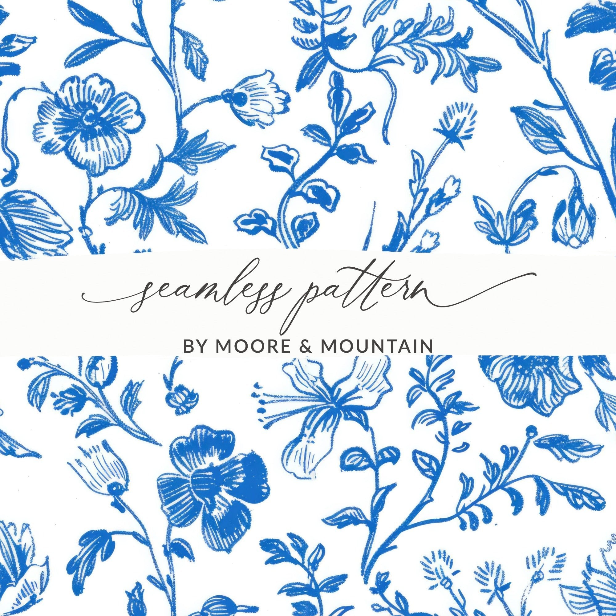 Blue Floral Seamless Digital Paper, Chinoiserie, Floral Digital Background, Tileable Flower Pattern, Cottagecore Digital Art, Floral Print - Moore and Mountain