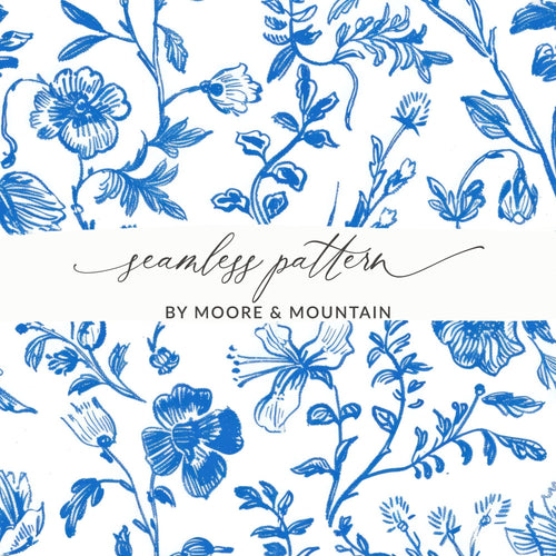 Blue Floral Seamless Digital Paper, Chinoiserie, Floral Digital Background, Tileable Flower Pattern, Cottagecore Digital Art, Floral Print - Moore and Mountain