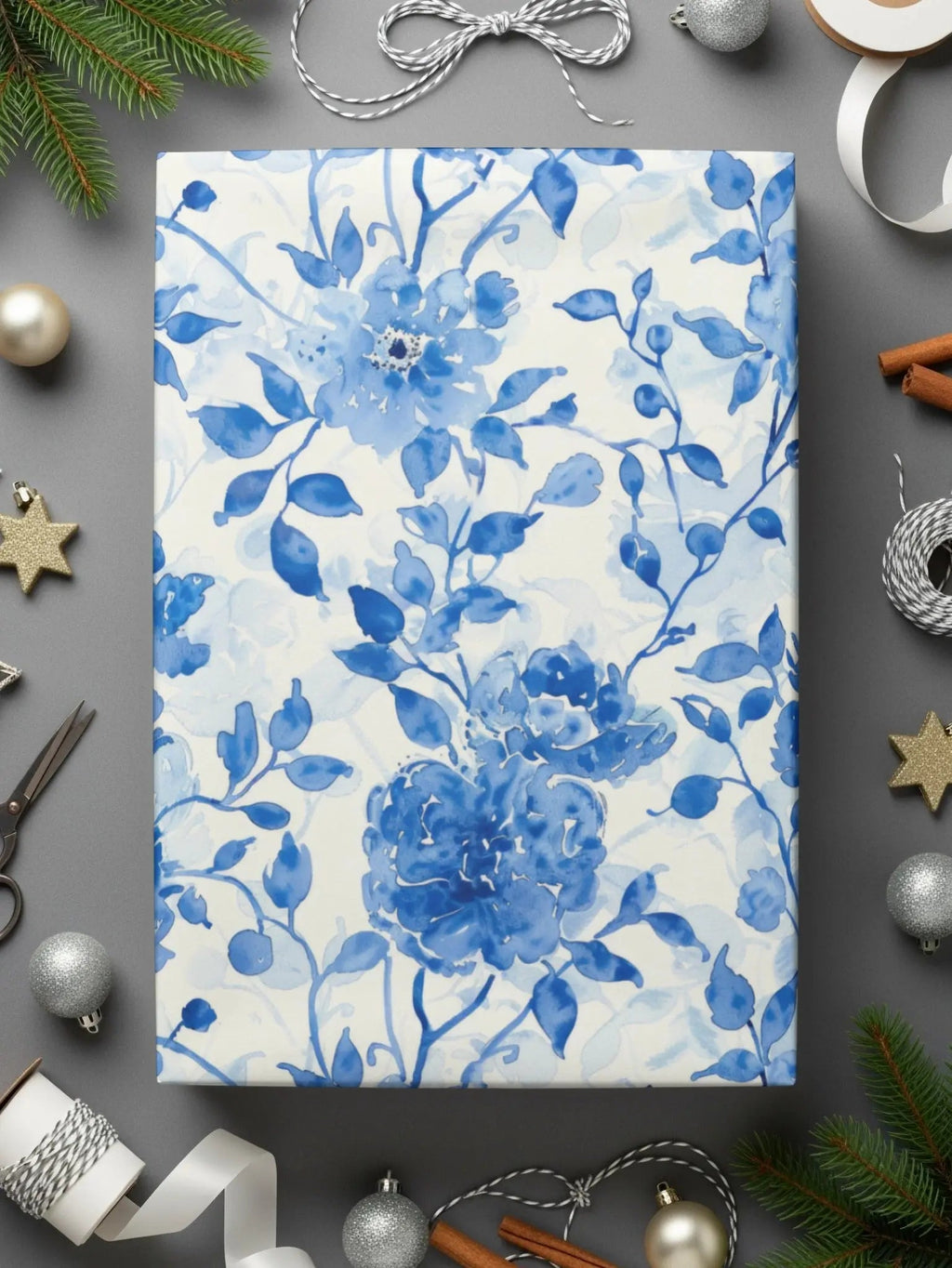 Blue Floral Seamless Digital Pattern, Chinoiserie Printable, Watercolor Flower Digital Paper, Repeating Tile Fabric Design, Floral Digital - Moore and Mountain