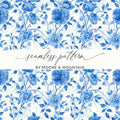 Blue Floral Seamless Digital Pattern, Chinoiserie Printable, Watercolor Flower Digital Paper, Repeating Tile Fabric Design, Floral Digital - Moore and Mountain