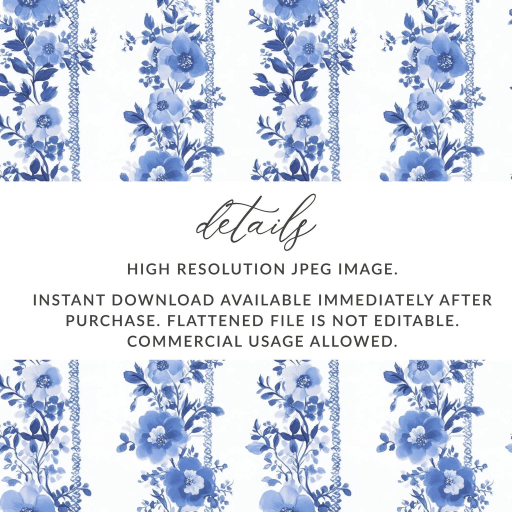 Blue Floral Seamless Pattern Digital Paper, Floral Pattern, Digital Download, Floral Backgrounds, Tileable Flowers, Shabby Chic Paper - Moore and Mountain
