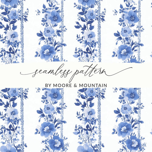 Blue Floral Seamless Pattern Digital Paper, Floral Pattern, Digital Download, Floral Backgrounds, Tileable Flowers, Shabby Chic Paper - Moore and Mountain